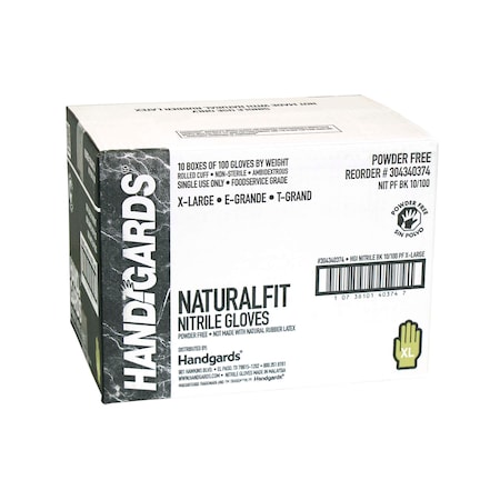 Handgards NaturalFit, Disposable Gloves, Nitrile, Powder-Free, XL, 1000 PK, Black 304340374